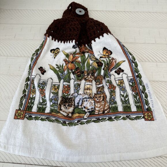 6 Kitty Cat Kitchen Dish Towel Lot Knit Crochet Hanging Cottagecore VTG Kitten - Picture 12 of 13